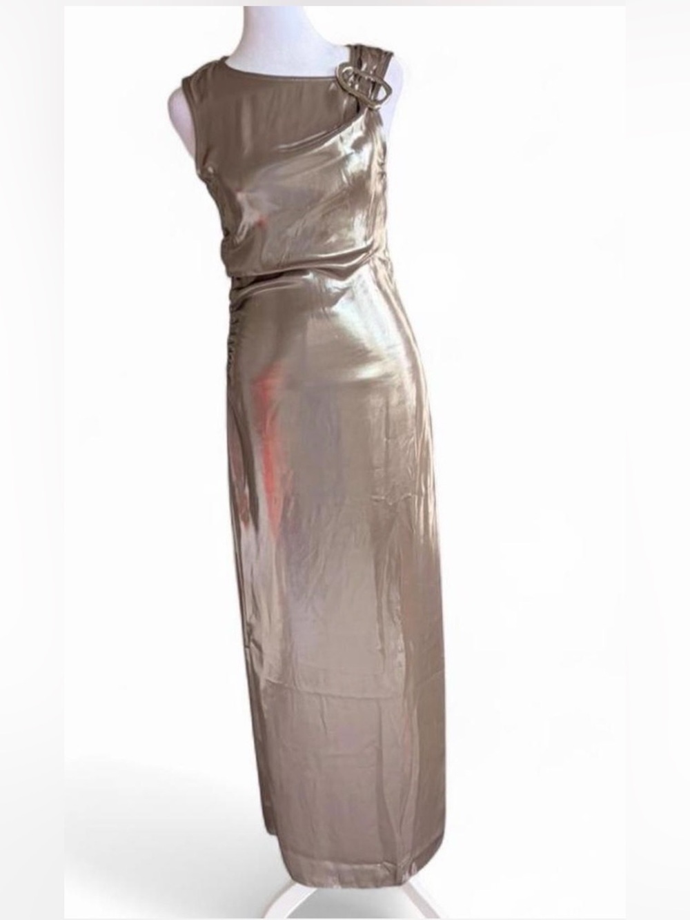 Topshop Silver Metallic Sleeveless Column Maxi Dress - Picture 3 of 7
